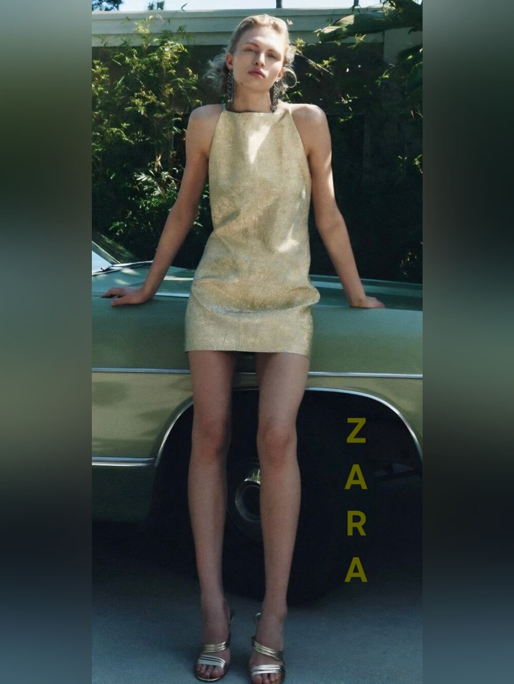 ZARA Metallic Gold Halter Mini Dress